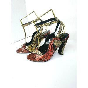Dries Van Noten Red Beige Snakeskin High Heel Ankle Strap Sandals Size 37.5